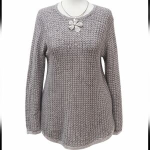 Eight Eight Eight Womens M Gray And Cream 100% Cotton Crewneck Sweater Tunic